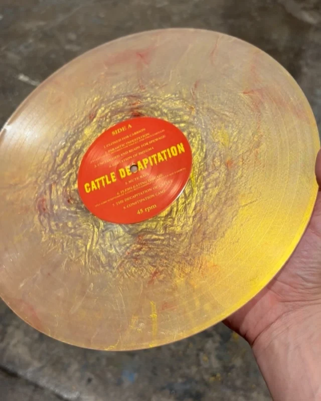 Loving this new custom mixed Golden Gore color that we pressed for the new limited edition pressing of Cattle Decap’s ‘Human Jerky’ LP! Check out this motion picture of the LP in all its bloodclot, scab-ridden, guts & sinewy glory!! 

@cattledecapitation @threeoneg #diyvinyl #diyvinylpressing #colorvinyl #colorvinylrecords #pressedwithLOVEinChicago #madeinUSA #pressedinUSA #chicagopressingplant #vinylcommunity #instavinyl #cattledecapitation #threeonegrecords